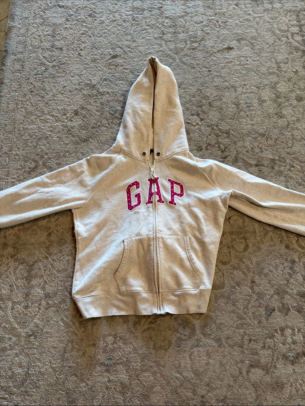 GAP Kids Light Cream Hoodie with Pink Logo Letters